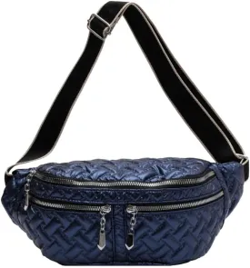 Multi Zippers Fanny Pack for Women Fashion Leather Crossbody Waist Bag with Wide Strap Sling Belt Bum Bag for Hiking (Blue)