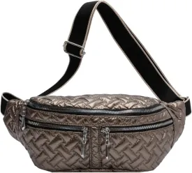 Multi Zippers Fanny Pack for Women Fashion Leather Crossbody Waist Bag with Wide Strap Sling Belt Bum Bag for Hiking (Champagne)