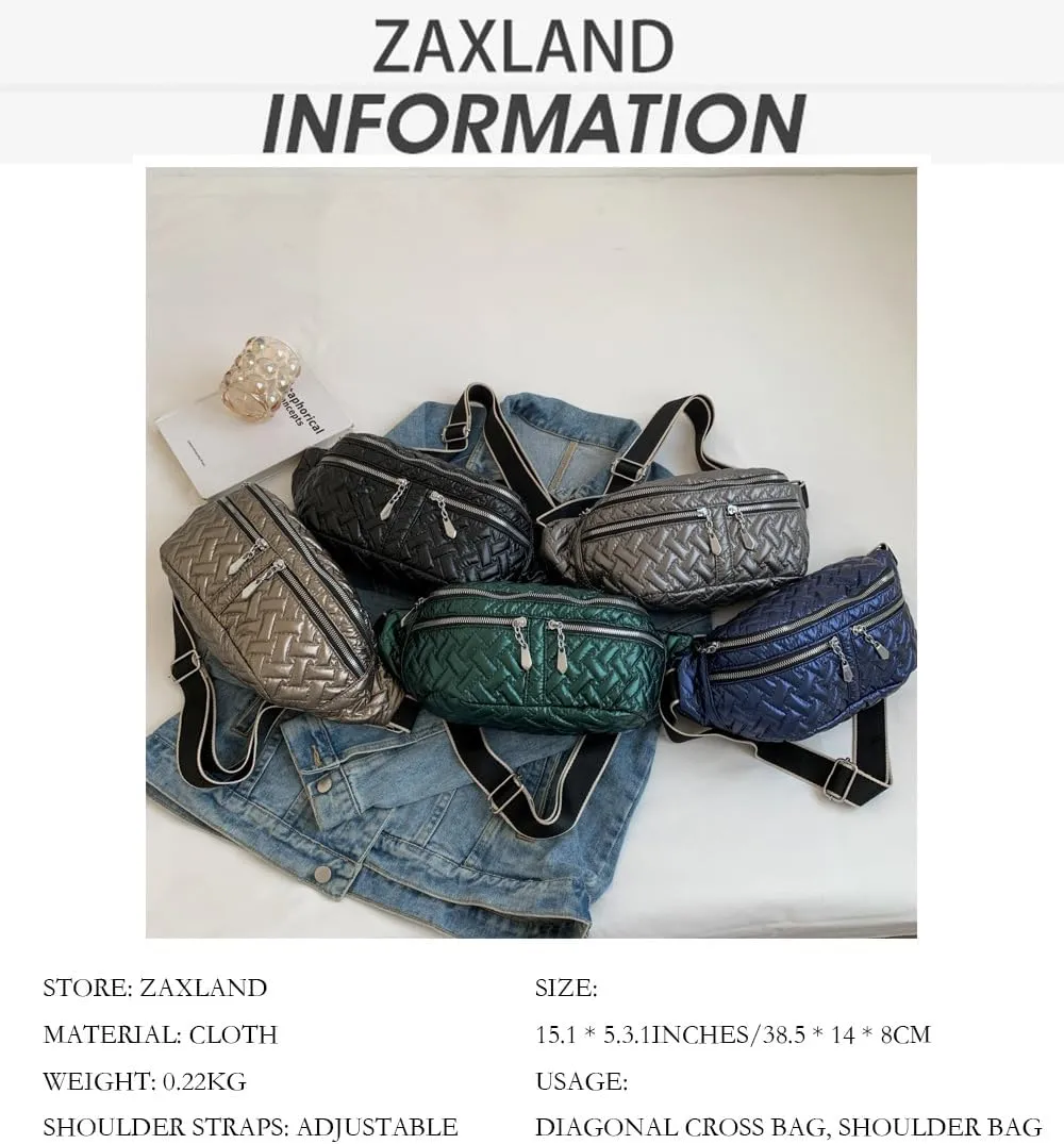 Multi Zippers Fanny Pack for Women Fashion Leather Crossbody Waist Bag with Wide Strap Sling Belt Bum Bag for Hiking (Champagne)