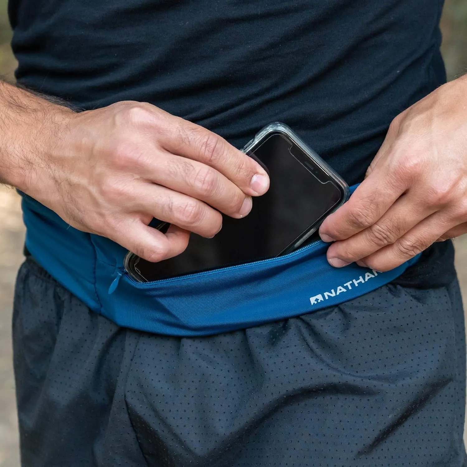 Nathan Zipster Fit Running Belt. Adjustable, Bounce Free Waist Pack. Pockets with Zippers. Runners Fanny Pack. Fits All iPhones, Android, Samsung etc. One-Size-Fits-All. for Men and Women