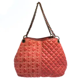 Orange Leather Chain Handle Tote