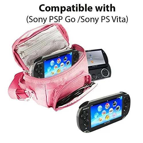 Orzly® - Game & Console Travel Bag for Sony PSP Consoles (GO/VITA/1000/2000/3000) Has Special Compartments for Games & Accessories. Bag Includes Shoulder Strap   Carry Handle   Belt Loop - Pink