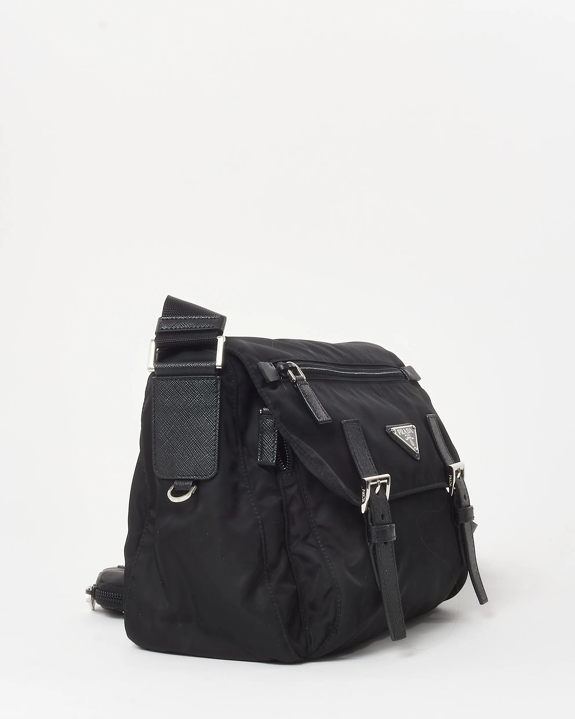 Prada Black Re-Nylon Buckle Crossbody Bag with Re-edition Strap