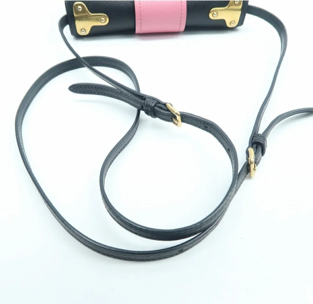 Prada Cahier Black & Pink Leather Shoulder Bag