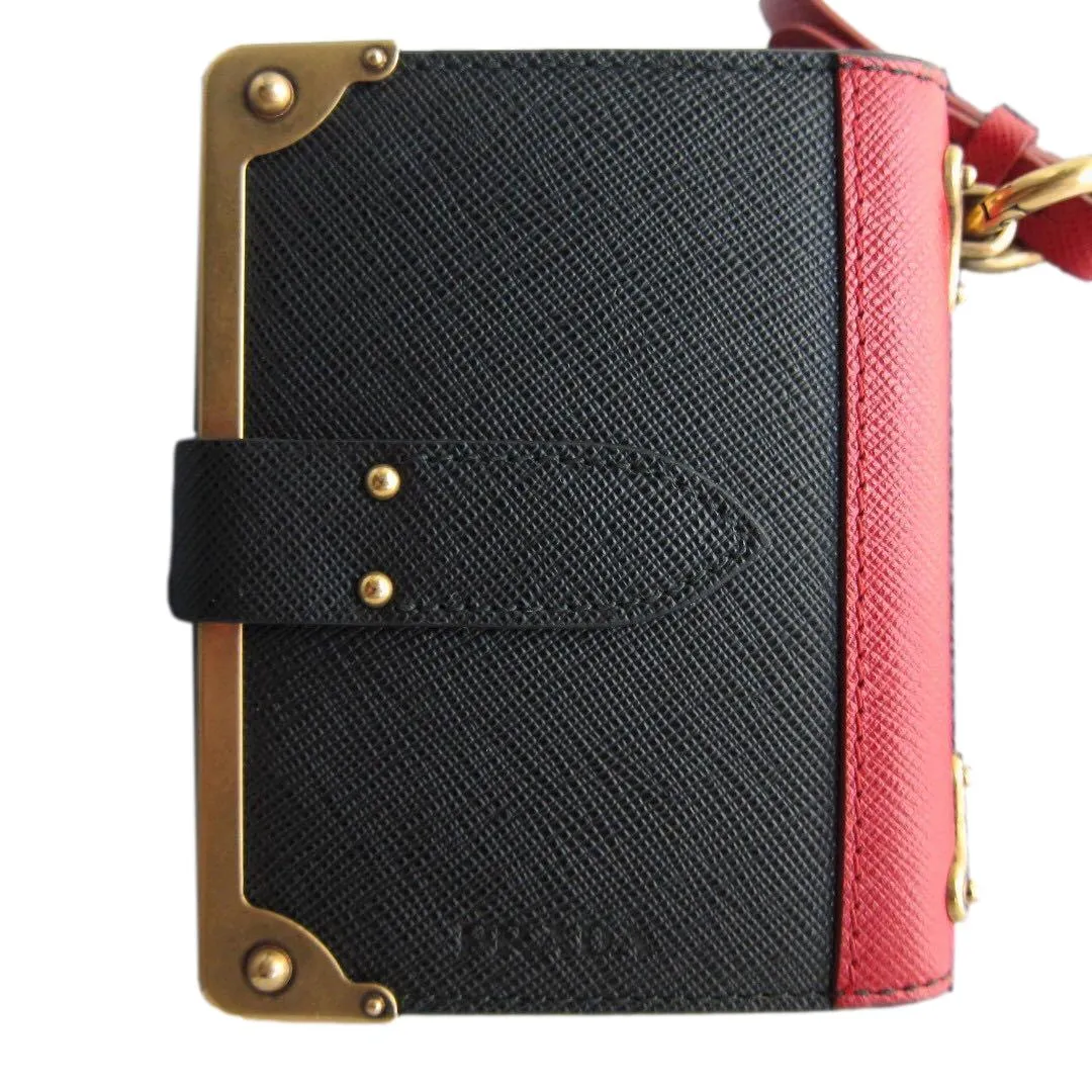 Prada Cahier Black Red Saffiano Leather Notebook Bag Charm 1TL043