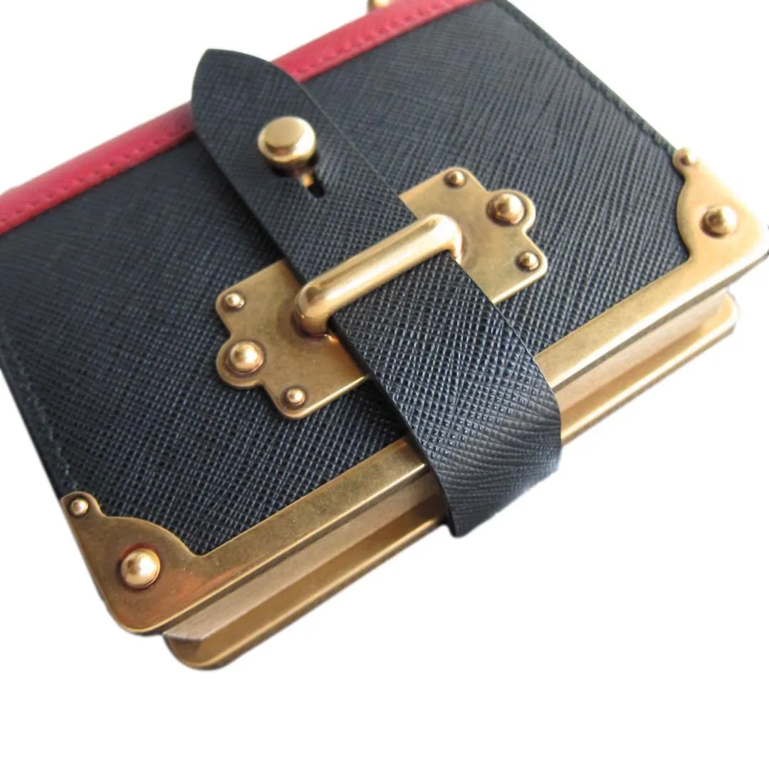 Prada Cahier Black Red Saffiano Leather Notebook Bag Charm 1TL043