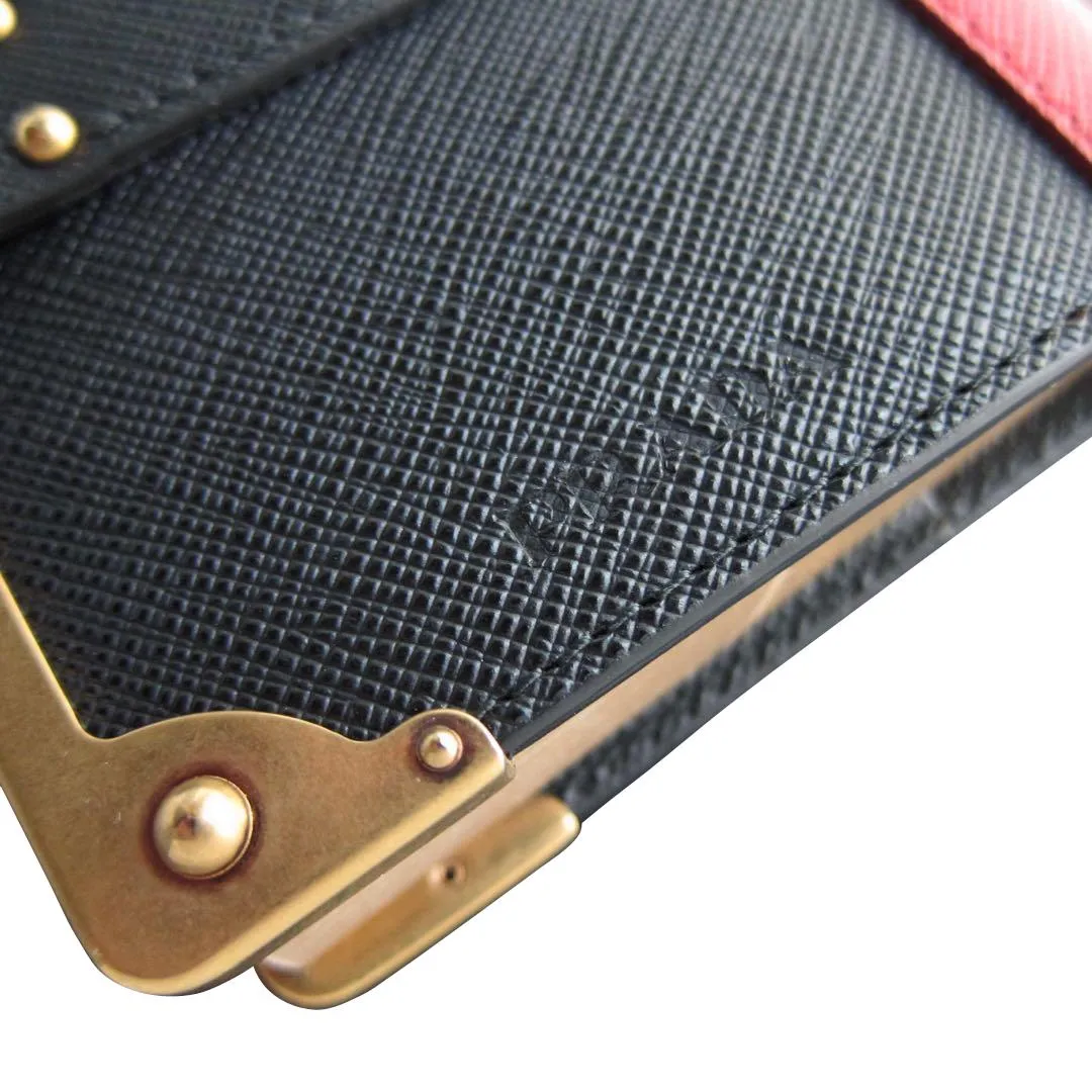 Prada Cahier Black Red Saffiano Leather Notebook Bag Charm 1TL043