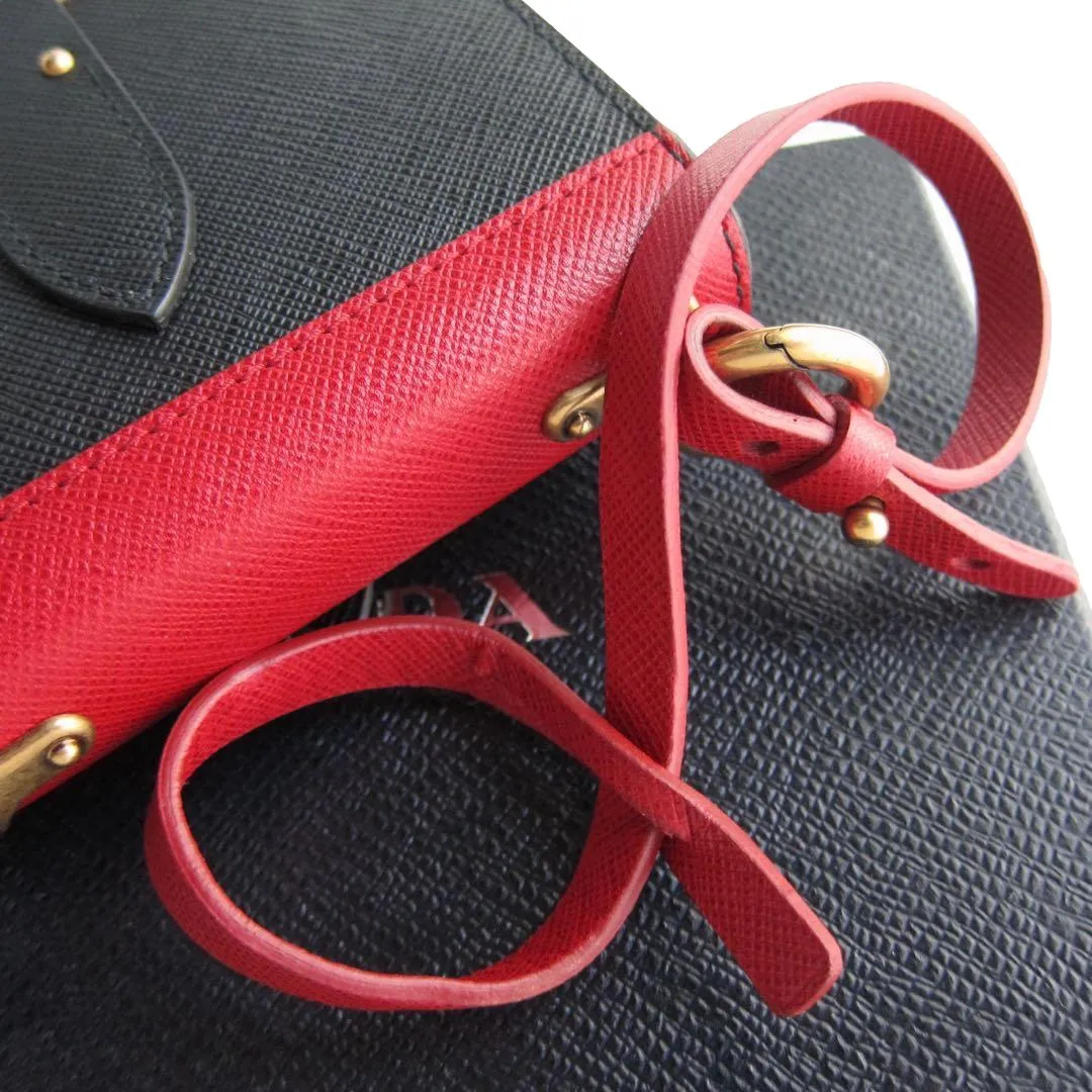 Prada Cahier Black Red Saffiano Leather Notebook Bag Charm 1TL043