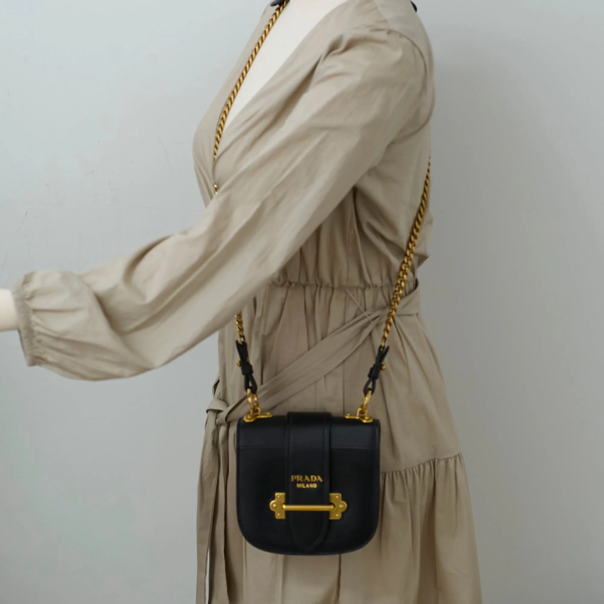 Prada Cahier Curved Crossbody Bag Black