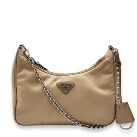 Prada Re-Edition 2005 Beige Crossbody Bag in Re-Nylon, Silver hardware C2409-000824DT