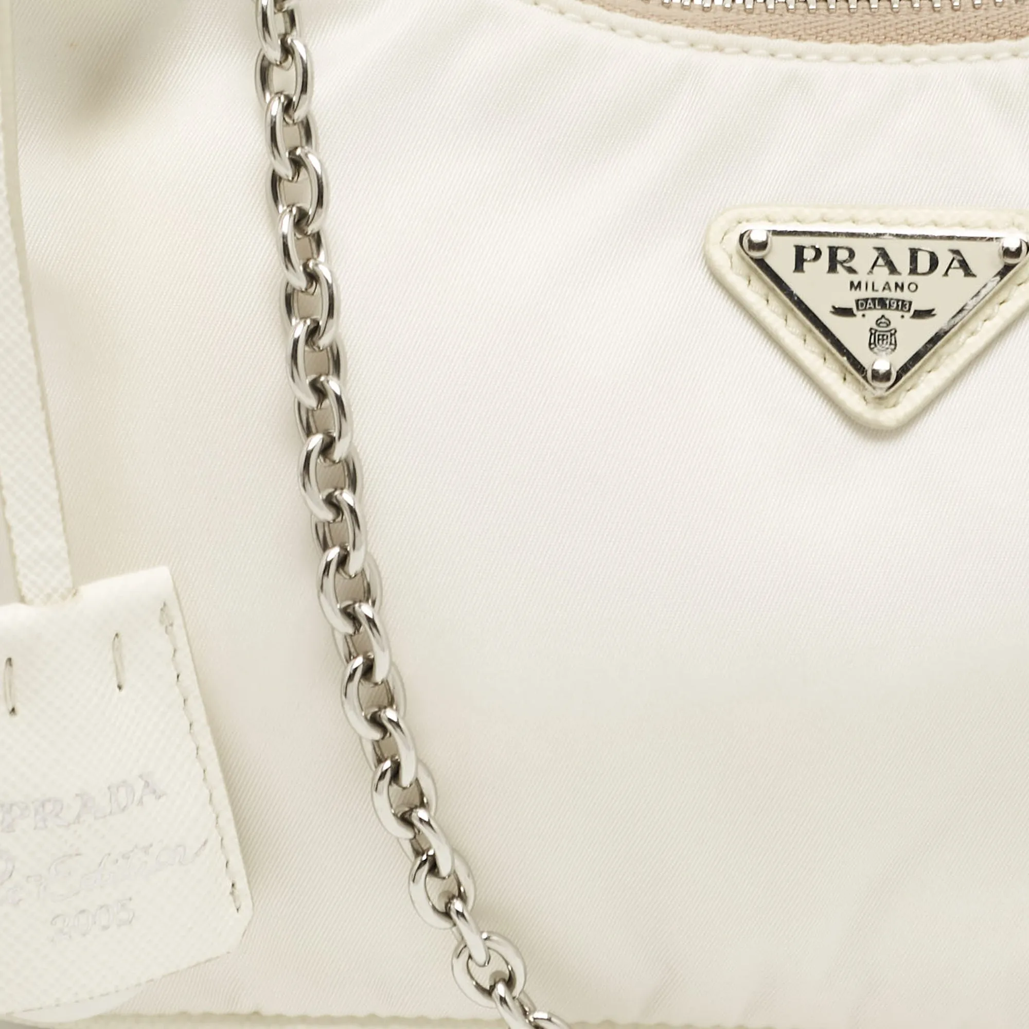 Prada White Nylon And Leather Re-Edition 2005 Baguette Bag