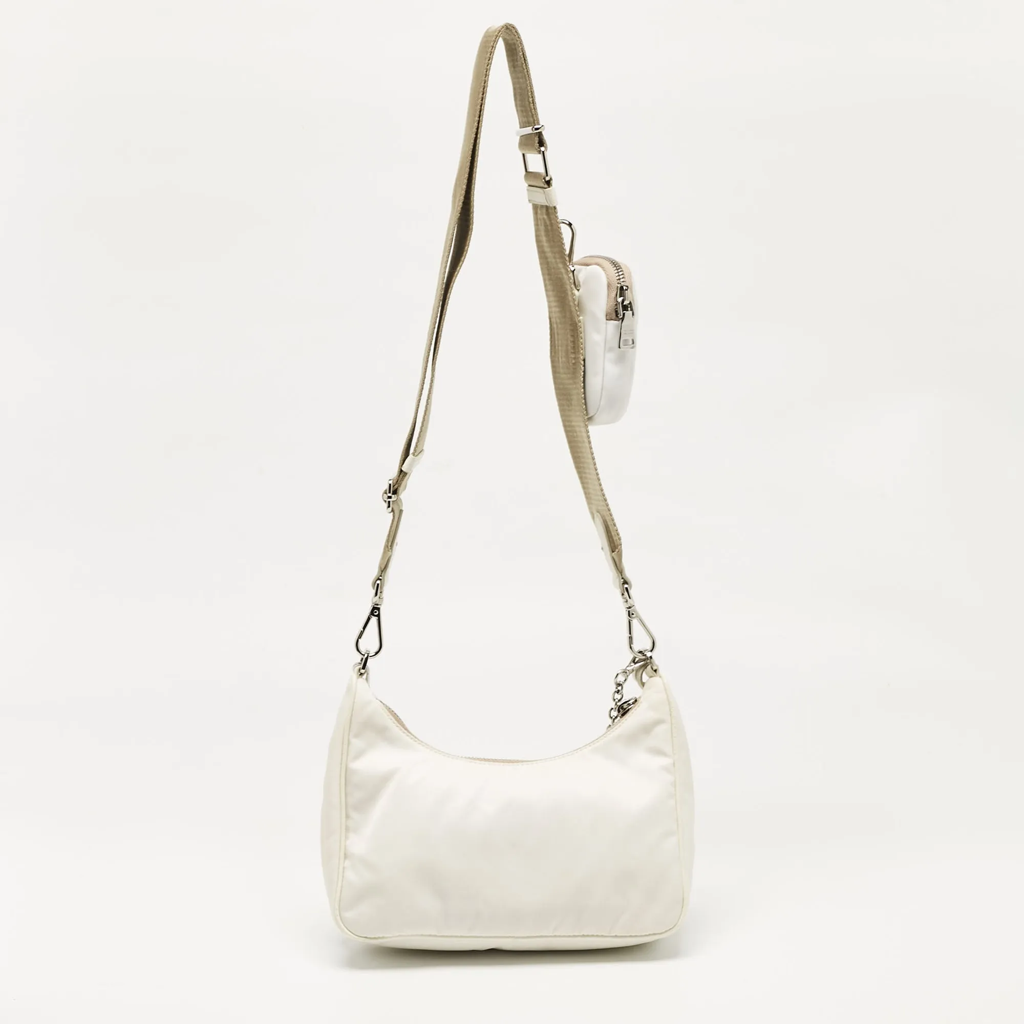 Prada White Nylon And Leather Re-Edition 2005 Baguette Bag