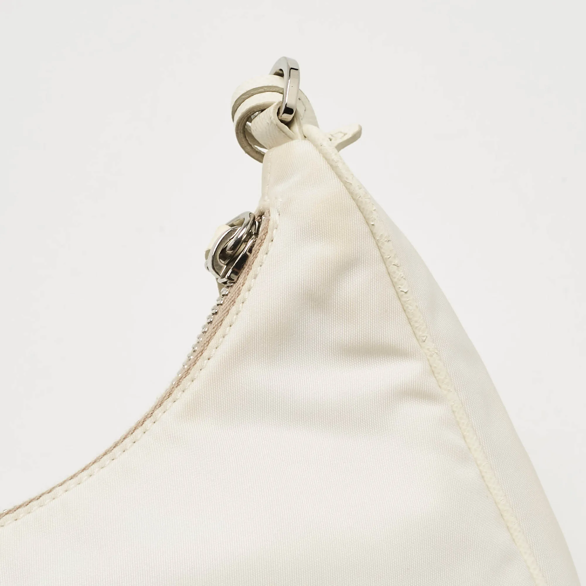 Prada White Nylon And Leather Re-Edition 2005 Baguette Bag