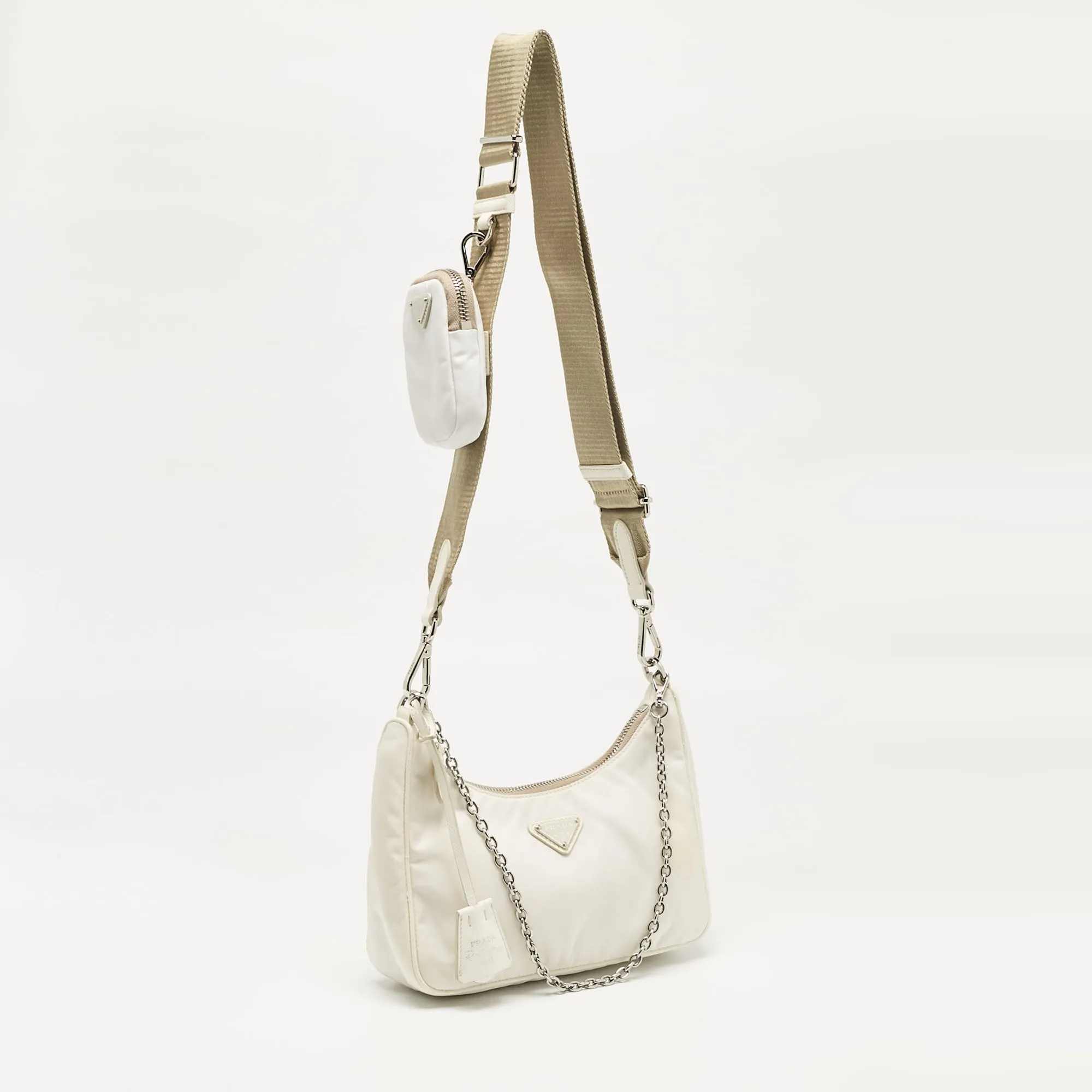 Prada White Nylon And Leather Re-Edition 2005 Baguette Bag