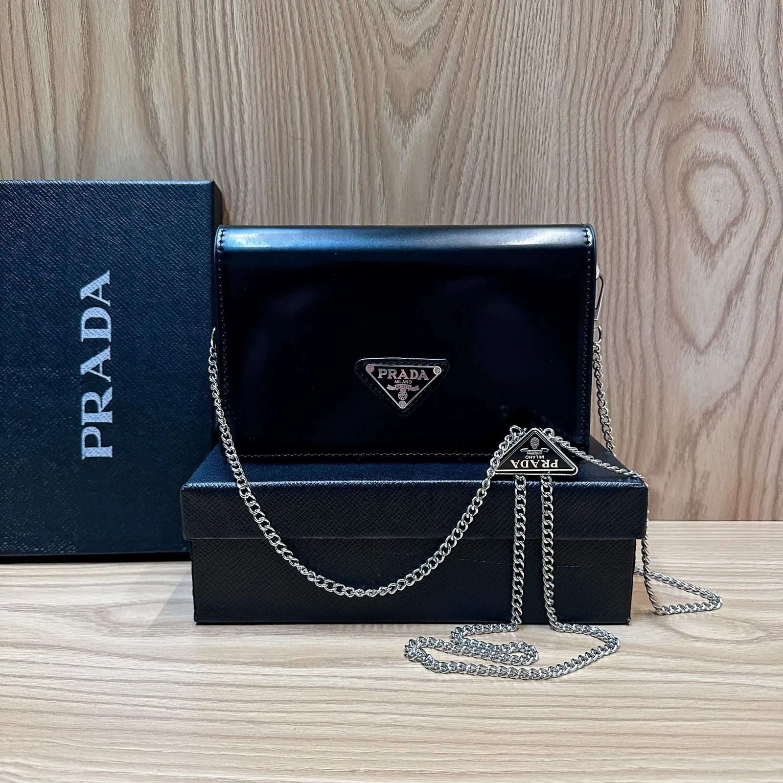 PRDA Brushed Leather Triangle Logo Wallet