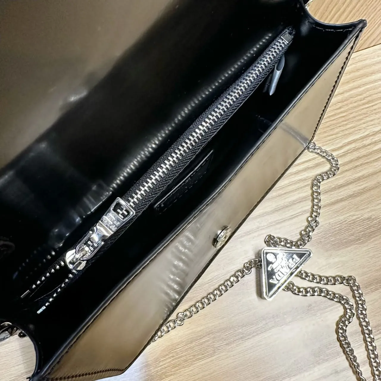 PRDA Brushed Leather Triangle Logo Wallet