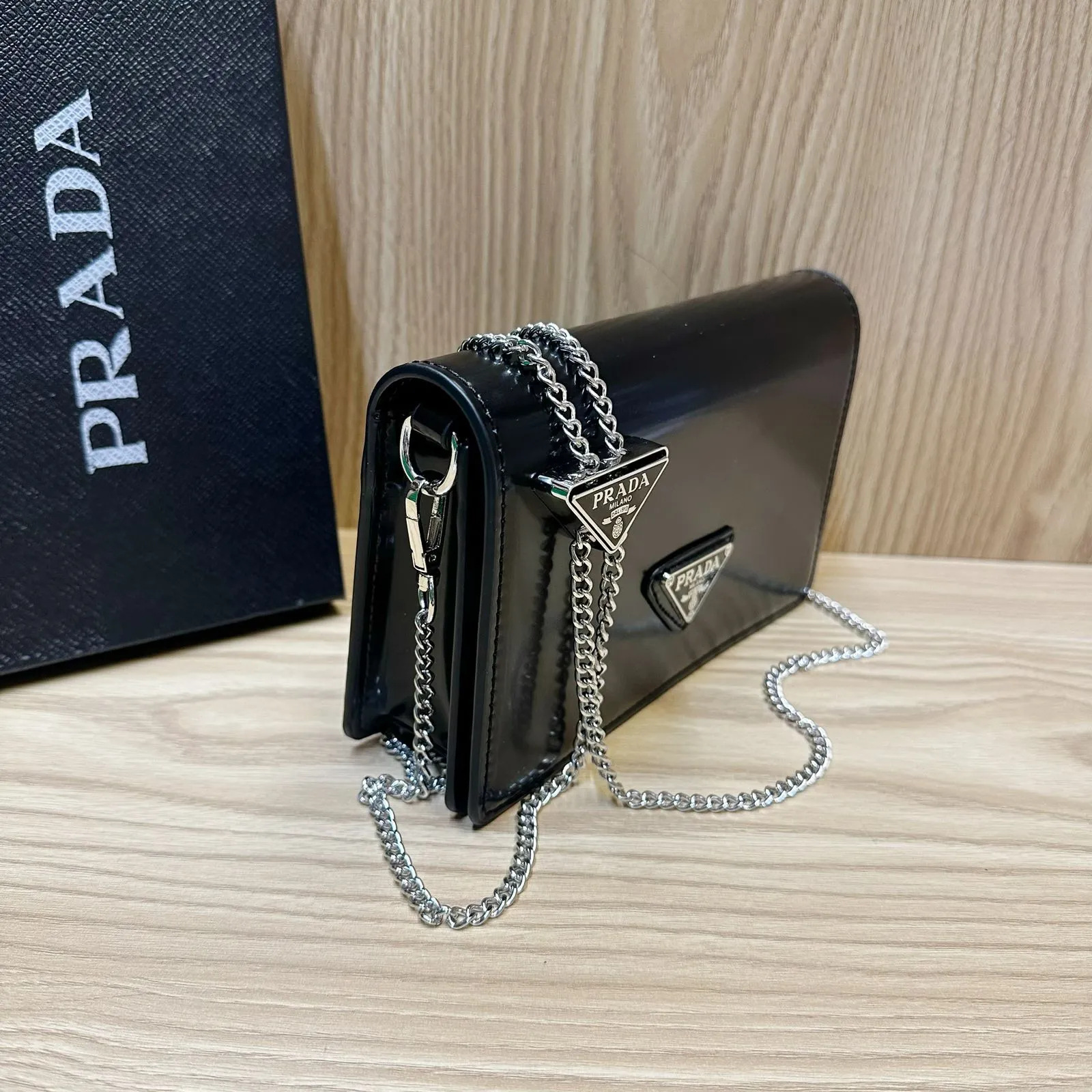 PRDA Brushed Leather Triangle Logo Wallet