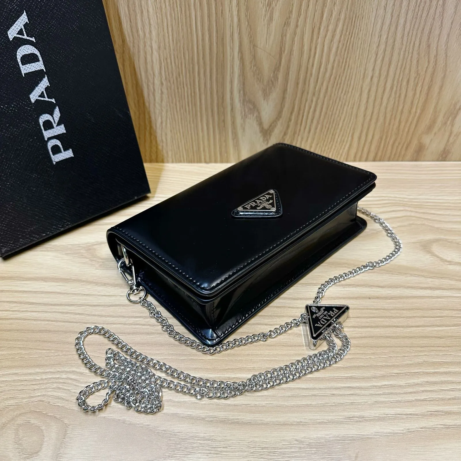 PRDA Brushed Leather Triangle Logo Wallet