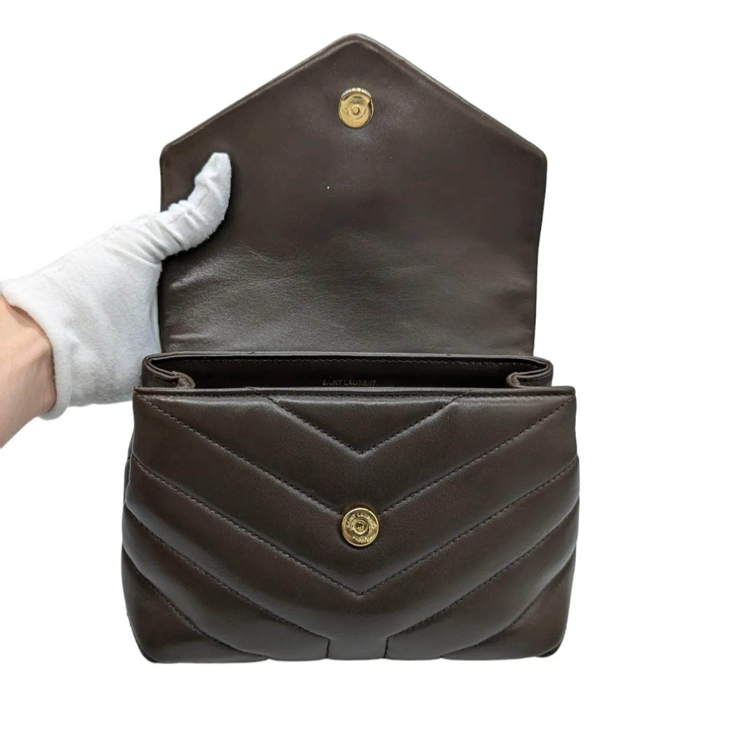 Saint Laurent Brown Toy Loulou Matelassé Crossbody