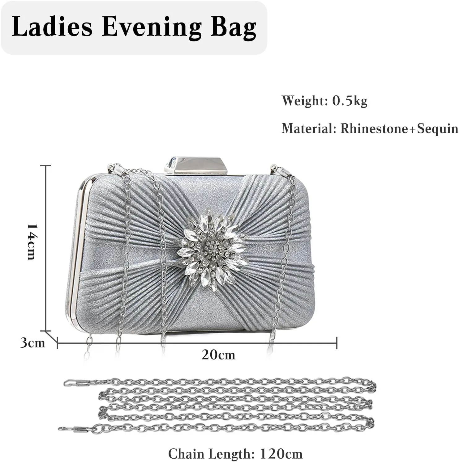 Sequin Evening Bag for Women Sparkly Rhinestone Clutch Bag Bridal Wedding Purse Glitter Crystal Shoulder Bag