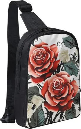 Sling Bag for Women Men Crossbody Bag Fashion Waist Bag Floral Rose Ivy with Leaves Spring Chest Bag Adjustable Fanny Pack