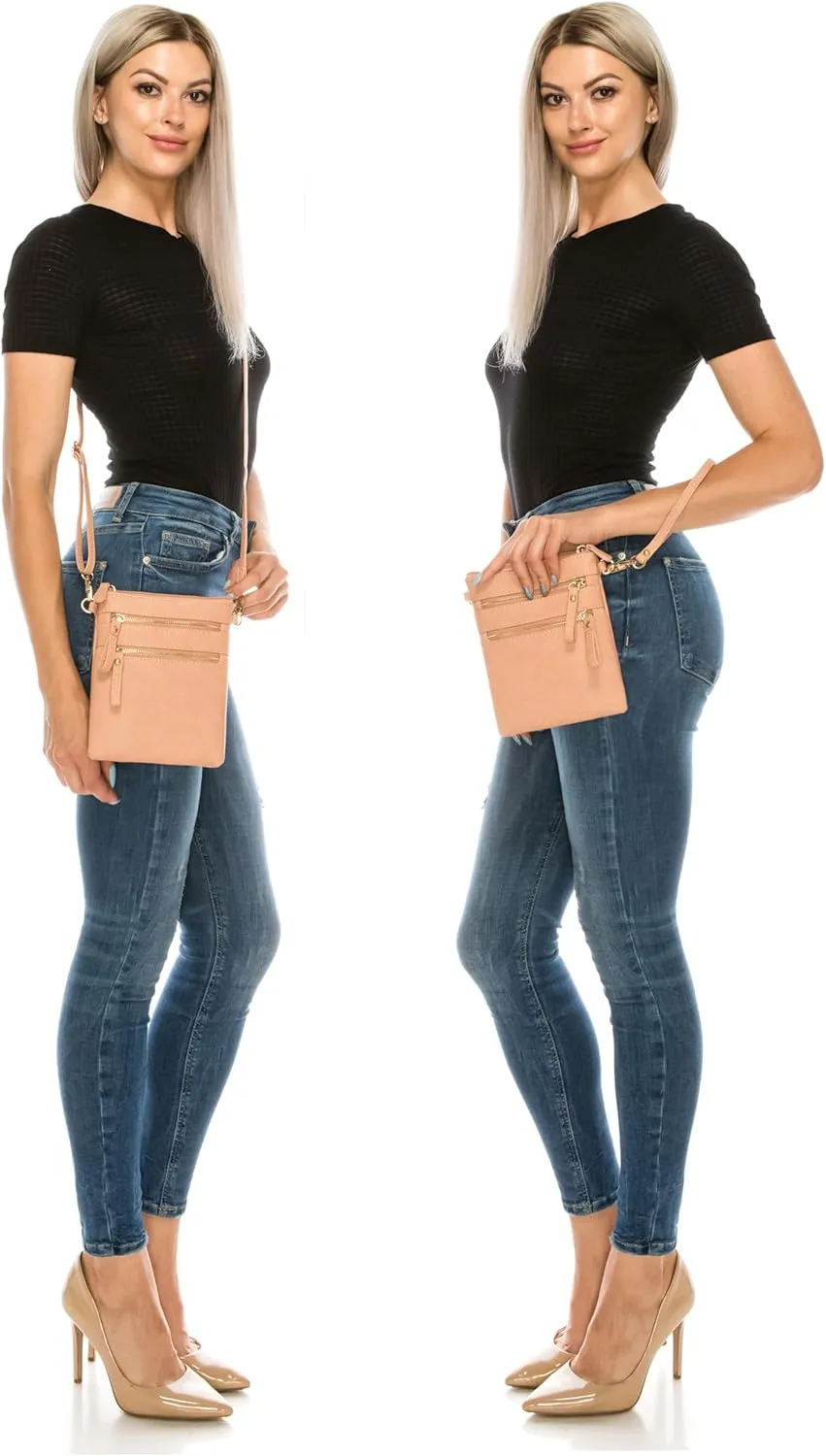 Solene Small Crossbody Bag for Women, Multi Zip Pockets with Detachable Wristlet, Lightweight Travel Purse, Cell Phone Pouch
