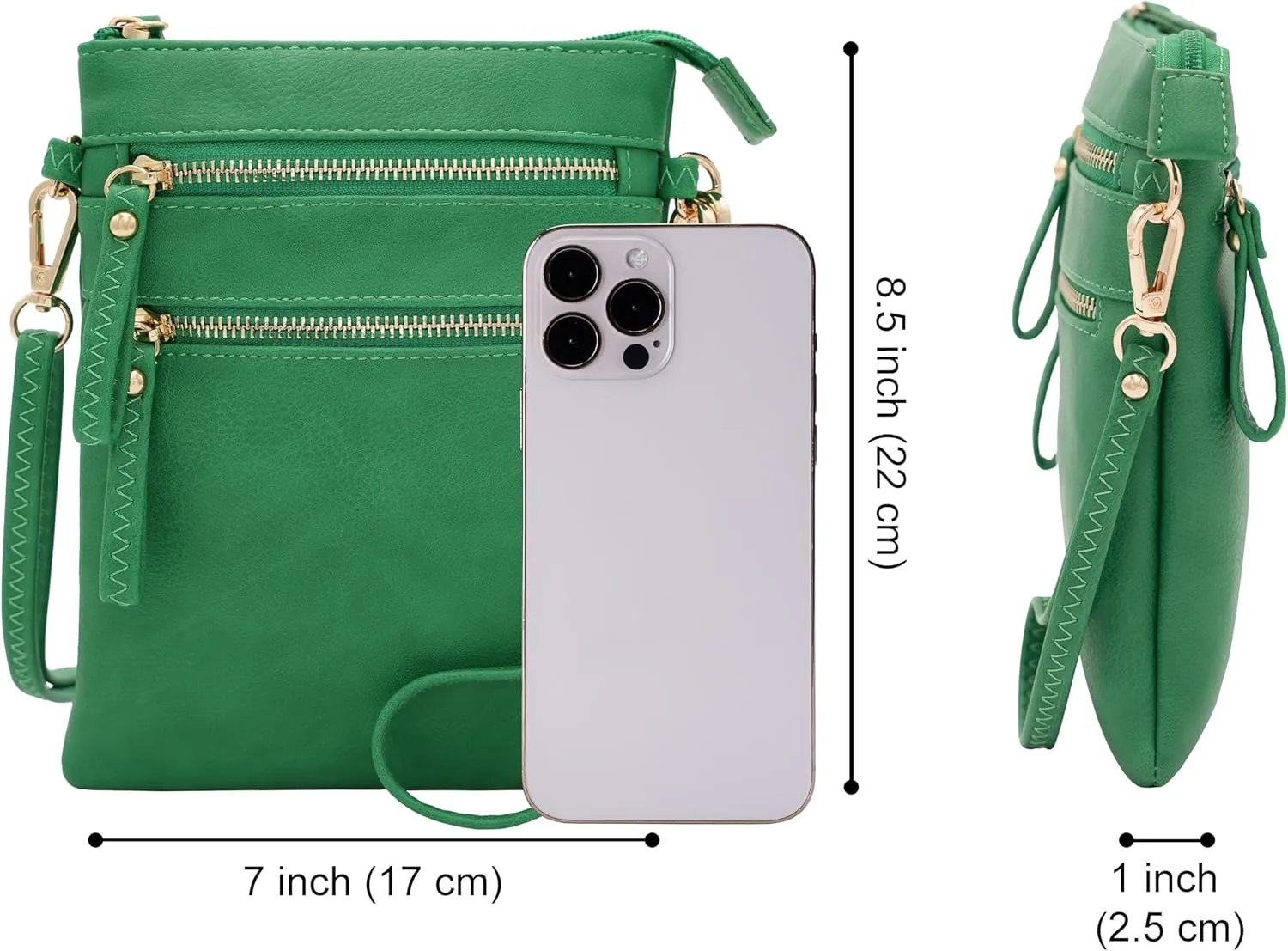 Solene Small Crossbody Bag for Women, Multi Zip Pockets with Detachable Wristlet, Lightweight Travel Purse, Cell Phone Pouch