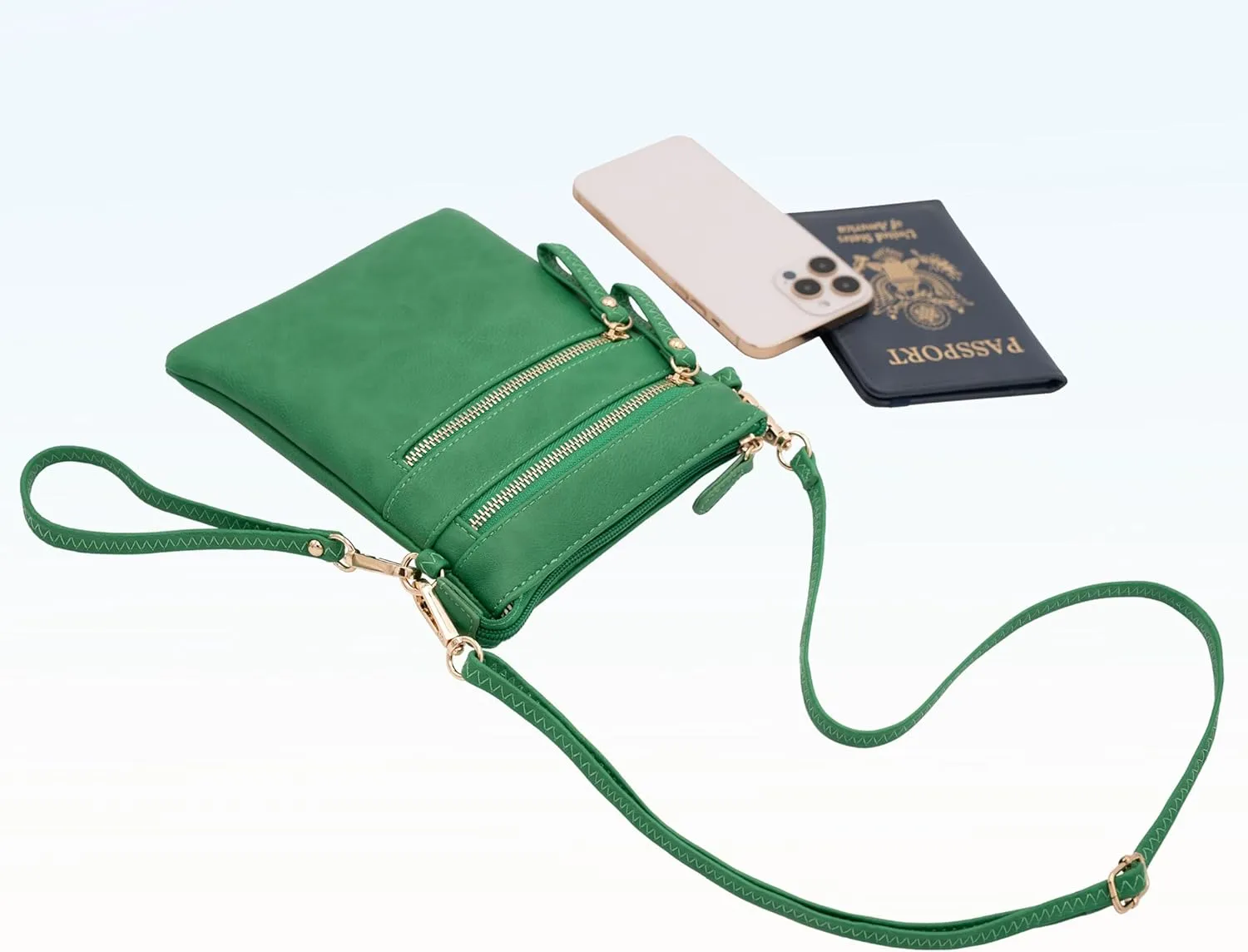 Solene Small Crossbody Bag for Women, Multi Zip Pockets with Detachable Wristlet, Lightweight Travel Purse, Cell Phone Pouch