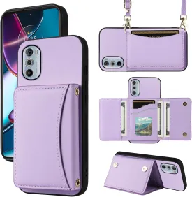 Wallet Case for Motorola Edge  Plus 2022/Edge X30/30 Pro with Crossbody Strap Premium PU Leather Card Holder Shockproof Heavy Duty Accessories Slim Cell Phone Cover for Moto Edge   5G UW Purple