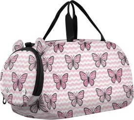 Wave Pattern Animal Butterflies Peach Gym Duffel Bag with Shoes Compartment Large Capacity Overnight Weekender Carry On Travel Bag for School Practice, Sports, Travel bolsa para hombre