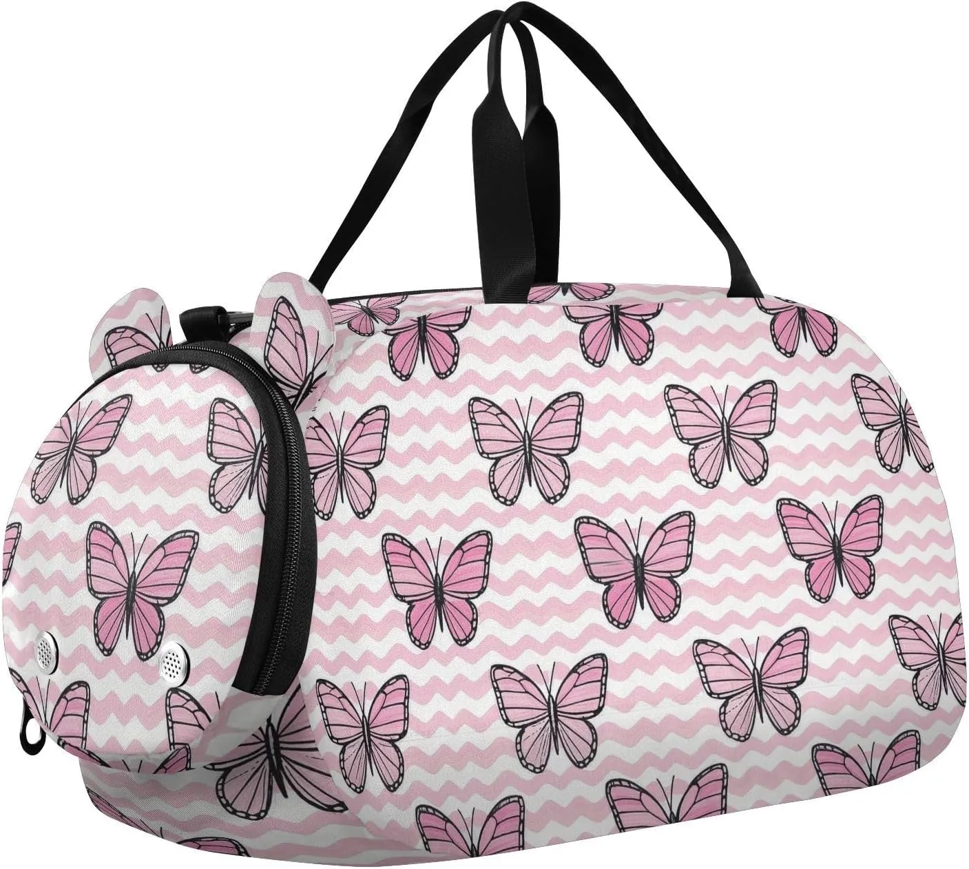 Wave Pattern Animal Butterflies Peach Gym Duffel Bag with Shoes Compartment Large Capacity Overnight Weekender Carry On Travel Bag for School Practice, Sports, Travel bolsa para hombre