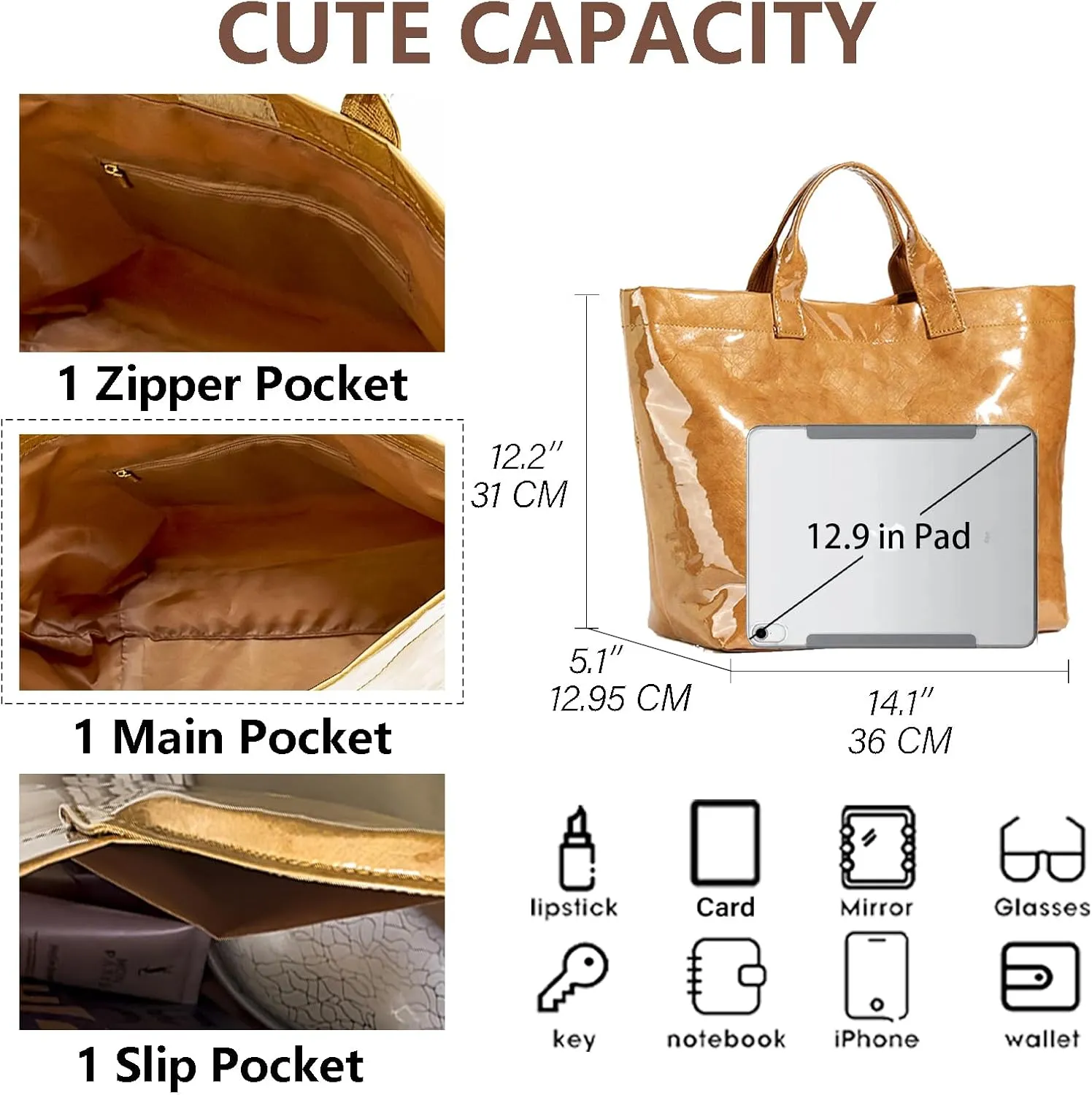 Women's Large PVC Tote Bag Letters Print Handbags Kraft Paper Shoulder Bag Clear Shopping Hobo Bag