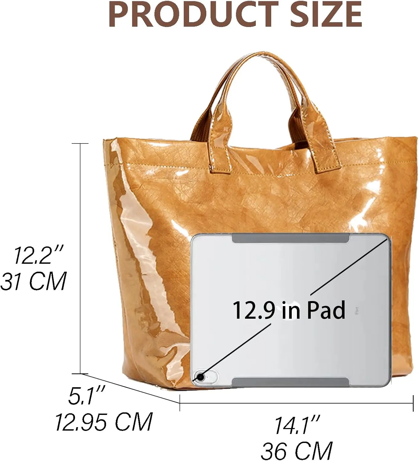 Women's Large PVC Tote Bag Letters Print Handbags Kraft Paper Shoulder Bag Clear Shopping Hobo Bag