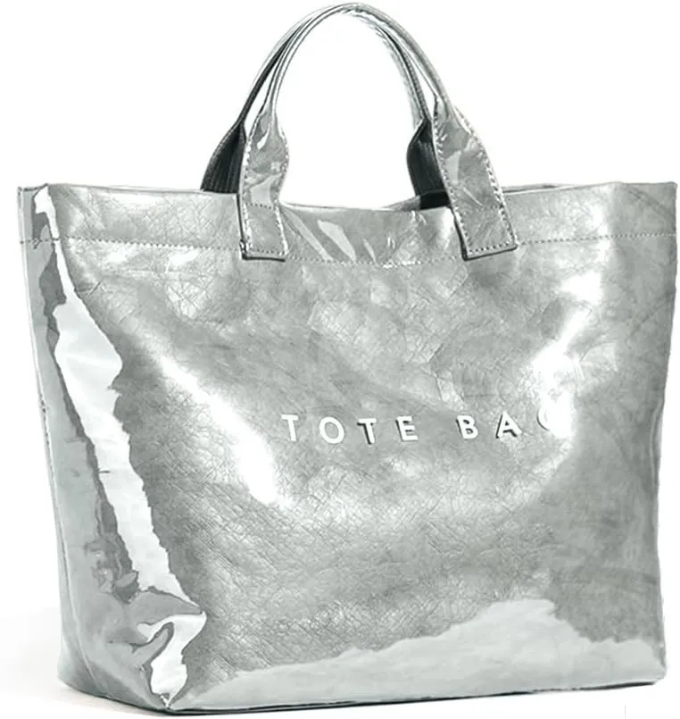 Women's Large PVC Tote Bag Letters Print Handbags Kraft Paper Shoulder Bag Clear Shopping Hobo Bag