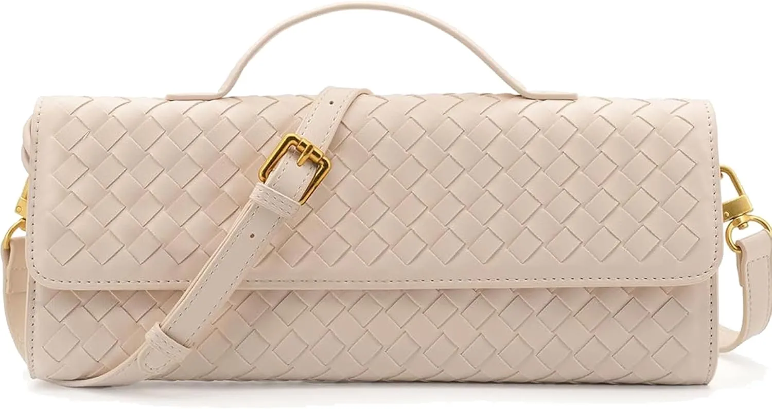Woven Evening Clutch Purses Shoulder Handbag Crossbody Bags with Adjustable Shoulder Strap Trendy Handmade